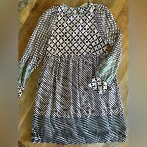 Stella McCartney Kids Blue and White Patchwork Pattern Dress Sz 8yrs